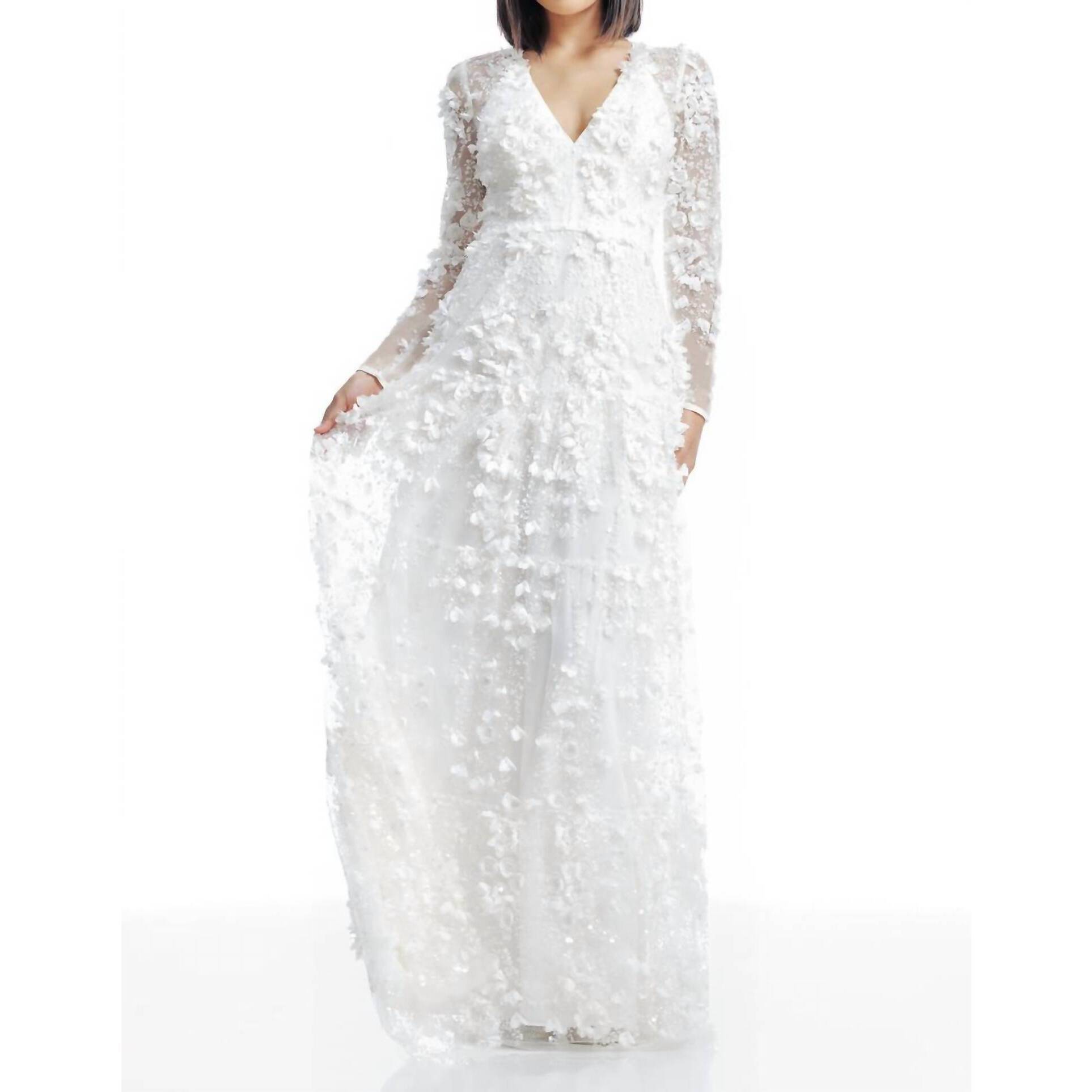 New Dress The Population Angelina 3d Floral Gown In White